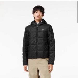 Lacoste‎ Quilted Hooded Puffer Jacket Water Repellent Polyester Black Size M NWT